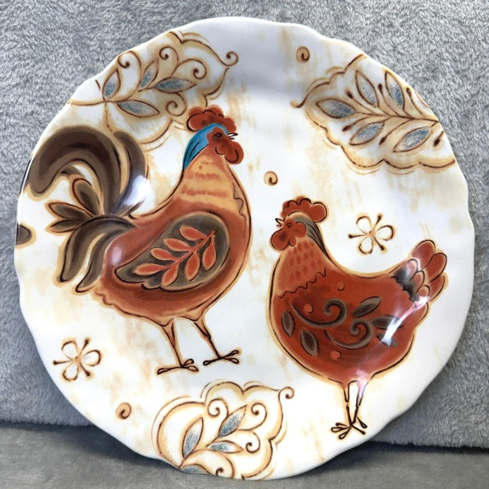 Pier 1 Imports Gallo Rooster Dinner Plate Ironstone Farmhouse Cottage Chicken - Picture 1 of 6